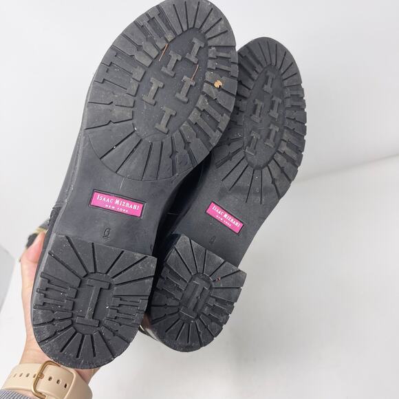 Issac Mizrahi Womens 6 Black Arno Leather Tall Boots Gold Exposed Zipper Flat - Picture 12 of 13